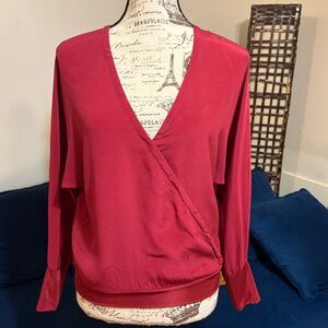 Burgundy Deep-V Wrap Long Sleeve Blouse by bebe